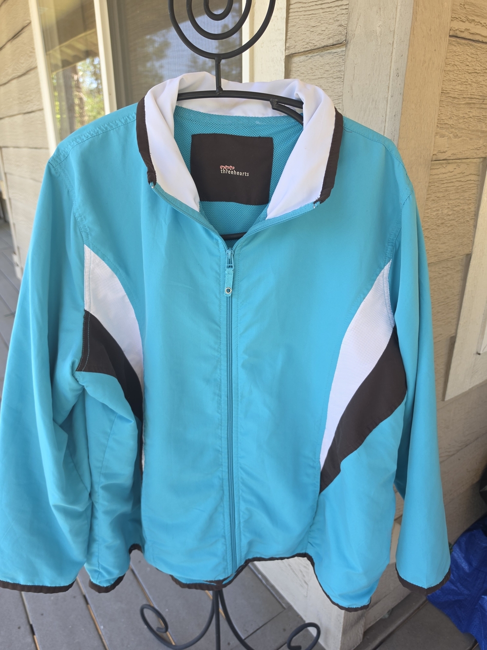 Turquoise Athletic Windbreaker with White & Black Panels